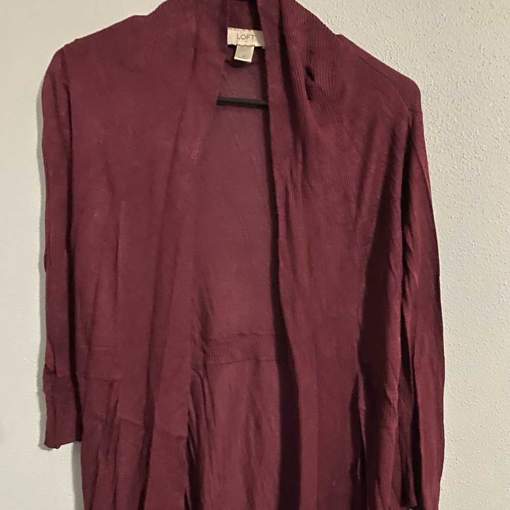 LOFT Deep Red Open Front Cardigan